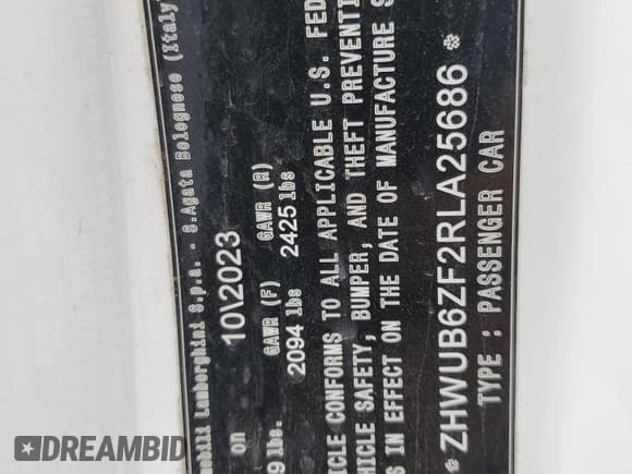 ✅ 2024 Lamborghini Huracan Tecnica • VIN: ZHWUB6ZF2RLA25686 • Lot: 76254494. Wystawiony na Copart z przebiegiem Nie podano. Bezpłatny archiwum sprzedaży aukcyjnych z USA i szczegółowy raport historii pojazdu na DreamBid. Zdjęcie 13.