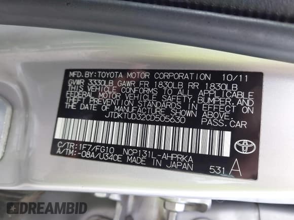 ✅ 2012 Toyota Yaris LE • VIN: JTDKTUD32CD505630 • Lot: 43294235. Wystawiony na IAAI z przebiegiem 164 160 mil. Bezpłatny archiwum sprzedaży aukcyjnych z USA i szczegółowy raport historii pojazdu na DreamBid. Zdjęcie 9.