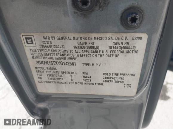 ✅ 2000 Chevrolet Suburban LS • VIN: 3GNFK16TXYG142561 • Лот: 41281631. Опубликован ранее на IAAI с пробегом 385 565 миль. Бесплатный доступ к архиву аукционных продаж из США и подробный отчёт об истории автомобиля на DreamBid. Изображение 9.