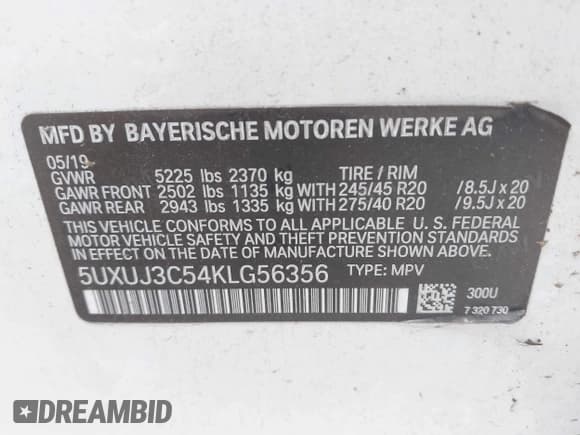 ✅ 2019 BMW X4 xDrive30i • VIN: 5UXUJ3C54KLG56356 • Lot: 42886678. Listed on IAAI with 103,875 mi. Free auction sales archive from the USA and detailed vehicle history report at DreamBid. Image 9.