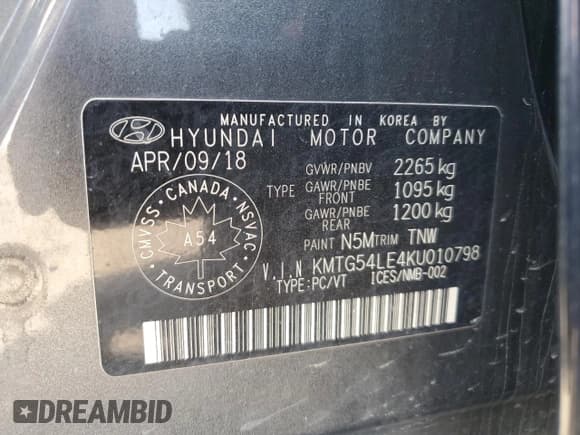 ✅ 2019 Genesis G70 Advanced • VIN: KMTG54LE4KU010798 • Lot: 60252395. Listed on Copart with 109,723 mi. Free auction sales archive from the USA and detailed vehicle history report at DreamBid. Image 12.