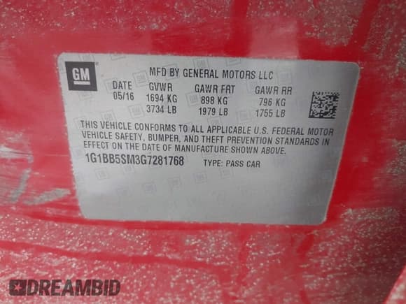 ✅ 2016 Chevrolet Cruze LS • VIN: 1G1BB5SM3G7281768 • Lot: 41328895. Listed on IAAI with 168,039 mi. Free auction sales archive from the USA and detailed vehicle history report at DreamBid. Image 9.