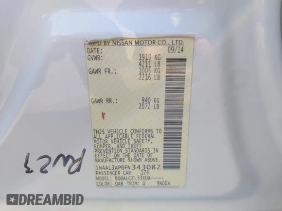 ✅ 2015 Nissan Altima 2.5 • VIN: 1N4AL3AP6FN343082 • Lot: 43588097. Listed on IAAI with 137,179 mi. Free auction sales archive from the USA and detailed vehicle history report at DreamBid. Image 9.