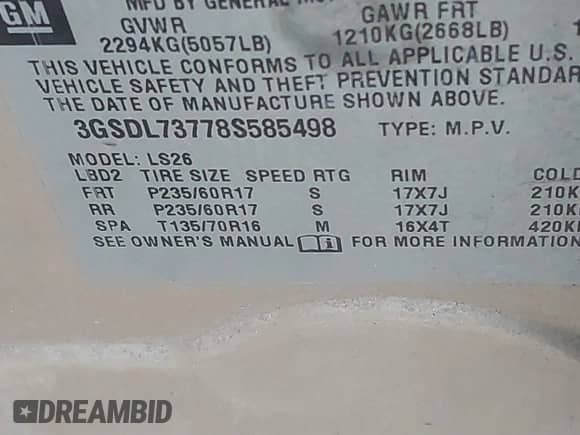 2008 Saturn VUE XR z VIN 3GSDL73778S585498, wystawiony jako IAAI lot #41504251 z przebiegiem 129 151 mil mil oraz . Historia ofert i sprzedaży dostępna na DreamBid. Obrazek 9.