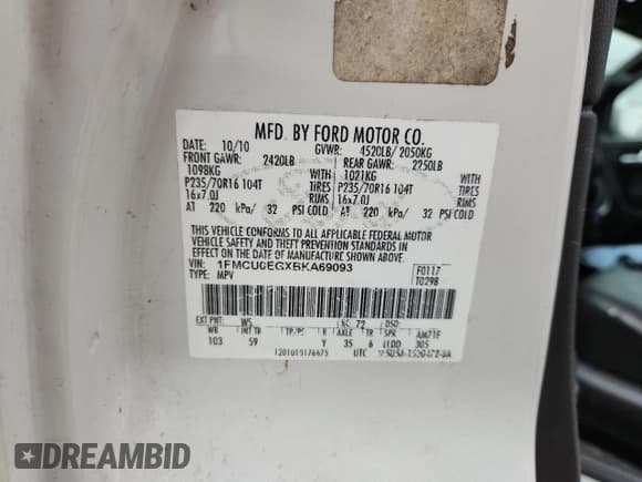 ✅ 2011 Ford Escape Limited • VIN: 1FMCU0EGXBKA69093 • Lot: 90808425. Listed on Copart with 86,197 mi. Free auction sales archive from the USA and detailed vehicle history report at DreamBid. Image 14.