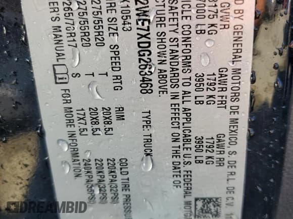 ✅ 2013 GMC Sierra 1500 SLT • VIN: 3GTP2WE7XDG263468 • Lot: 85430195. Listed on Copart with 230,063 mi. Free auction sales archive from the USA and detailed vehicle history report at DreamBid. Image 12.