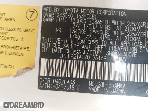 ✅ 2007 Toyota Highlander w/3rd Row • VIN: JTEEP21A170193169 • Lot: 42519190. Wystawiony na IAAI z przebiegiem 219 447 mil. Bezpłatny archiwum sprzedaży aukcyjnych z USA i szczegółowy raport historii pojazdu na DreamBid. Zdjęcie 9.