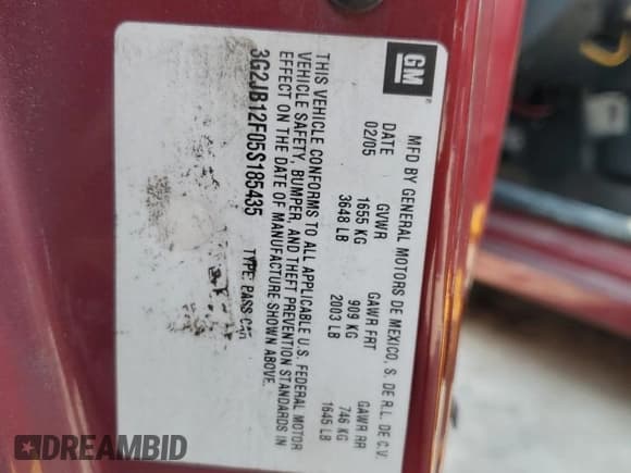 ✅ 2005 Pontiac Sunfire • VIN: 3G2JB12F05S185435 • Лот: 72009415. Опубликован ранее на Copart с пробегом 177 798 миль. Бесплатный доступ к архиву аукционных продаж из США и подробный отчёт об истории автомобиля на DreamBid. Изображение 13.