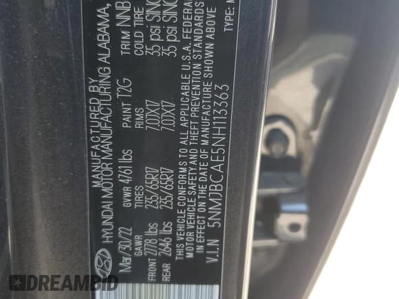 ✅ 2022 Hyundai Tucson SEL • VIN: 5NMJBCAE5NH113363 • Lot: 66142094. Wystawiony na Copart z przebiegiem 44 004 mil. Bezpłatny archiwum sprzedaży aukcyjnych z USA i szczegółowy raport historii pojazdu na DreamBid. Zdjęcie 13.