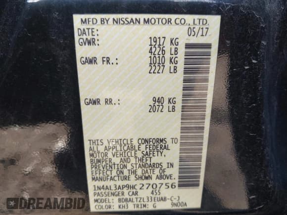 ✅ 2017 Nissan Altima SL • VIN: 1N4AL3AP9HC270756 • Lot: 43613163. Listed on IAAI with 230,331 mi. Free auction sales archive from the USA and detailed vehicle history report at DreamBid. Image 9.