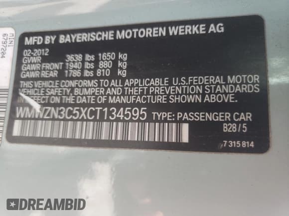 ✅ 2012 MINI Convertible • VIN: WMWZN3C5XCT134595 • Lot: 52752455. Wystawiony na Copart z przebiegiem 145 915 mil. Bezpłatny archiwum sprzedaży aukcyjnych z USA i szczegółowy raport historii pojazdu na DreamBid. Zdjęcie 12.