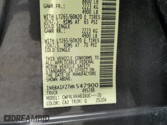 ✅ 2017 Nissan Titan SL • VIN: 1N6BA1F27HN547900 • Лот: 61768145. Опубликован ранее на Copart с пробегом 148 383 миль. Бесплатный доступ к архиву аукционных продаж из США и подробный отчёт об истории автомобиля на DreamBid. Изображение 12.