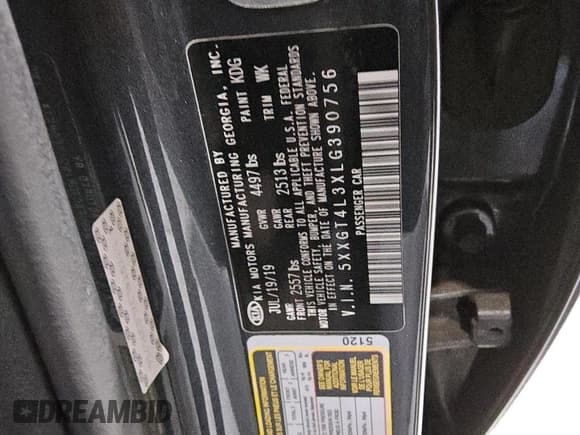 ✅ 2020 Kia Optima LX • VIN: 5XXGT4L3XLG390756 • Lot: 88116195. Listed on Copart with 92,750 mi. Free auction sales archive from the USA and detailed vehicle history report at DreamBid. Image 12.