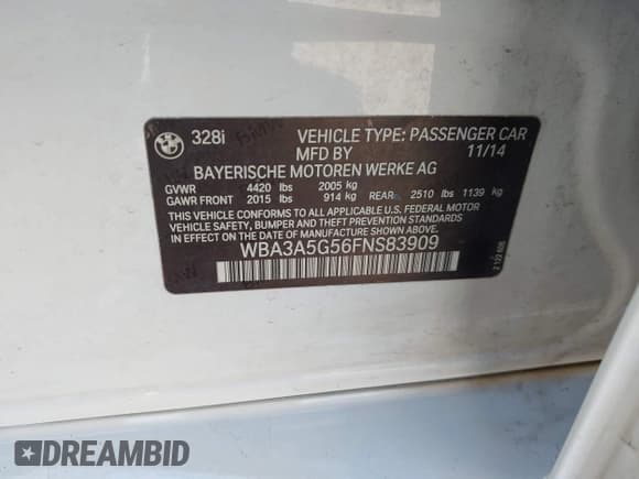 ✅ 2015 BMW 3 Series 328i • VIN: WBA3A5G56FNS83909 • Lot: 42931894. Wystawiony na IAAI z przebiegiem 131 937 mil. Bezpłatny archiwum sprzedaży aukcyjnych z USA i szczegółowy raport historii pojazdu na DreamBid. Zdjęcie 9.