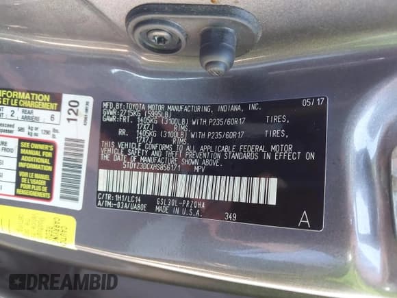 ✅ 2017 Toyota Sienna XLE Premium • VIN: 5TDYZ3DCXHS856171 • Lot: 43298145. Listed on IAAI with 165,730 mi. Free auction sales archive from the USA and detailed vehicle history report at DreamBid. Image 9.