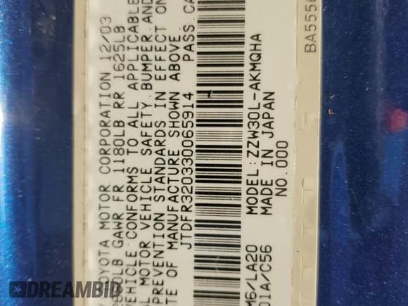 ✅ 2003 Toyota MR2 • VIN: JTDFR320330065914 • Лот: 88791655. Опубликован ранее на Copart с пробегом 125 564 миль. Бесплатный доступ к архиву аукционных продаж из США и подробный отчёт об истории автомобиля на DreamBid. Изображение 12.