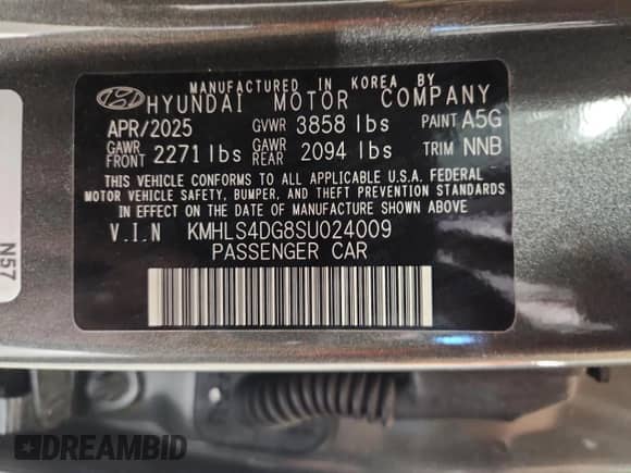 2025 Hyundai Elantra SEL Convenience с VIN KMHLS4DG8SU024009, выставлен на аукционе Copart как лот 90807425 с пробегом 9 698 миль миль и Чистый • Clean title. История ставок и продаж доступна на DreamBid. Изображение 13.