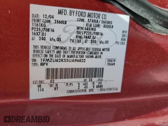 ✅ 2005 Ford Explorer XLS • VIN: 1FMZU62K55UA96832 • Лот: 68858915. Опубликован ранее на Copart с пробегом 210 286 миль. Бесплатный доступ к архиву аукционных продаж из США и подробный отчёт об истории автомобиля на DreamBid. Изображение 12.