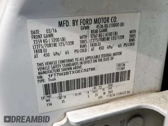 ✅ 2016 Ford F-250 Lariat • VIN: 1FT7W2BTXGEC52786 • Lot: 57510955. Listed on Copart with 599,095 mi. Free auction sales archive from the USA and detailed vehicle history report at DreamBid. Image 12.