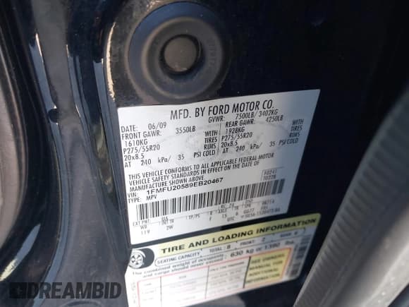 ✅ 2009 Ford Expedition Limited • VIN: 1FMFU20589EB20467 • Лот: 43819846. Опубликован ранее на IAAI с пробегом 160 239 миль. Бесплатный доступ к архиву аукционных продаж из США и подробный отчёт об истории автомобиля на DreamBid. Изображение 9.