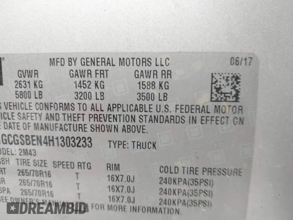 ✅ 2017 Chevrolet Colorado 2WD WT • VIN: 1GCGSBEN4H1303233 • Lot: 42896855. Listed on IAAI with 159,577 mi. Free auction sales archive from the USA and detailed vehicle history report at DreamBid. Image 9.