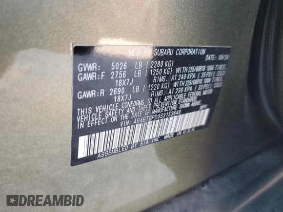 ✅ 2025 Subaru Outback Touring XT • VIN: 4S4BTGPD0S3153640 • Lot: 69847255. Wystawiony na Copart z przebiegiem 15 979 mil. Bezpłatny archiwum sprzedaży aukcyjnych z USA i szczegółowy raport historii pojazdu na DreamBid. Zdjęcie 14.