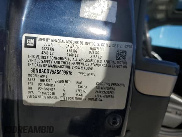 2010 Chevrolet HHR 2LT с VIN 3GNBACDV5AS609616, выставлен на аукционе Copart как лот 80933924 с пробегом 241 012 миль миль и Списание • Salvage title. История ставок и продаж доступна на DreamBid. Изображение 12.