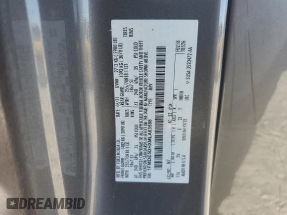 ✅ 2021 Ford Bronco Outer Banks • VIN: 1FMDE5DHXMLA63588 • Lot: 85293735. Listed on Copart with 39,070 mi. Free auction sales archive from the USA and detailed vehicle history report at DreamBid. Image 12.