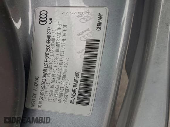 ✅ 2017 Audi A7 Premium Plus • VIN: WAUW2AFC1HN052602 • Lot: 95736725. Listed on Copart with Not provided. Free auction sales archive from the USA and detailed vehicle history report at DreamBid. Image 12.