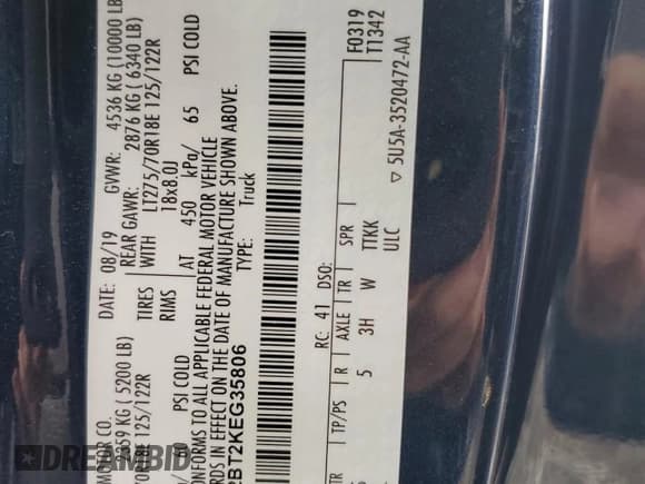 ✅ 2019 Ford F-250 XL • VIN: 1FT7X2BT2KEG35806 • Lot: 51968215. Wystawiony na Copart z przebiegiem 29 233 mil. Bezpłatny archiwum sprzedaży aukcyjnych z USA i szczegółowy raport historii pojazdu na DreamBid. Zdjęcie 12.