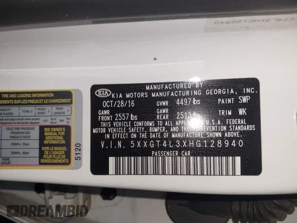 ✅ 2017 Kia Optima LX • VIN: 5XXGT4L3XHG128940 • Lot: 43537604. Listed on IAAI with 99,720 mi. Free auction sales archive from the USA and detailed vehicle history report at DreamBid. Image 9.