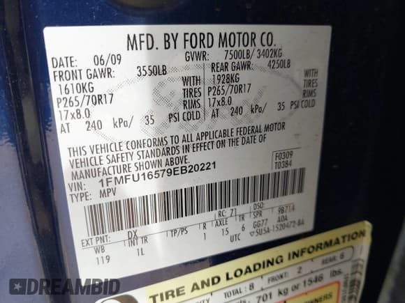 ✅ 2009 Ford Expedition SSV • VIN: 1FMFU16579EB20221 • Lot: 42741874. Listed on IAAI with 224,545 mi. Free auction sales archive from the USA and detailed vehicle history report at DreamBid. Image 9.