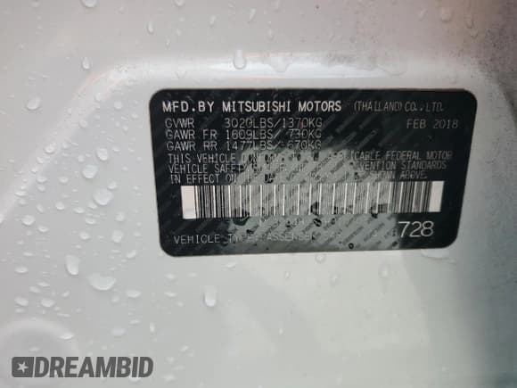 ✅ 2018 Mitsubishi Mirage SE • VIN: ML32A4HJ5JH010703 • Lot: 64668305. Listed on Copart with 122,172 mi. Free auction sales archive from the USA and detailed vehicle history report at DreamBid. Image 13.