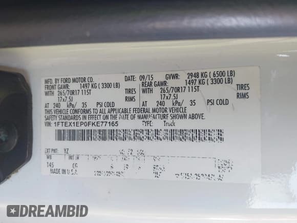 ✅ 2015 Ford F-150 XLT • VIN: 1FTEX1EP0FKE77165 • Lot: 43263259. Listed on IAAI with 194,300 mi. Free auction sales archive from the USA and detailed vehicle history report at DreamBid. Image 9.