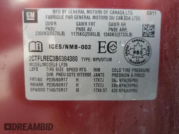 ✅ 2011 GMC Terrain SLE-1 • VIN: 2CTFLREC3B6384380 • Lot: 59139085. Wystawiony na Copart z przebiegiem 168 928 mil. Bezpłatny archiwum sprzedaży aukcyjnych z USA i szczegółowy raport historii pojazdu na DreamBid. Zdjęcie 13.