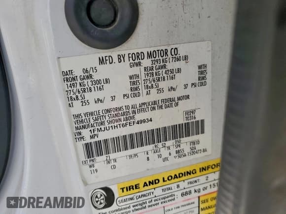 ✅ 2015 Ford Expedition XLT • VIN: 1FMJU1HT6FEF49934 • Lot: 95263485. Wystawiony na Copart z przebiegiem 215 542 mil. Bezpłatny archiwum sprzedaży aukcyjnych z USA i szczegółowy raport historii pojazdu na DreamBid. Zdjęcie 13.