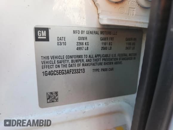 ✅ 2010 Buick LaCrosse CXL • VIN: 1G4GC5EG3AF233213 • Lot: 85955635. Listed on Copart with 207,467 mi. Free auction sales archive from the USA and detailed vehicle history report at DreamBid. Image 12.