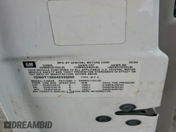 ✅ 2004 Chevrolet TrailBlazer LS • VIN: 1GNDT13S042335255 • Лот: 94756435. Опубликован ранее на Copart с пробегом 159 115 миль. Бесплатный доступ к архиву аукционных продаж из США и подробный отчёт об истории автомобиля на DreamBid. Изображение 13.