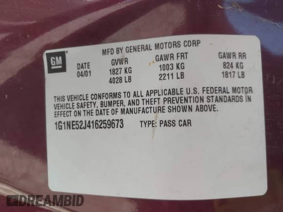 ✅ 2001 Chevrolet Malibu LS • VIN: 1G1NE52J416259673 • Lot: 41757296. Wystawiony na IAAI z przebiegiem 83 768 mil mil. Skorzystaj z bezpłatnego archiwum sprzedaży aukcyjnych z USA i zobacz szczegółowy raport historii pojazdu na DreamBid. Zdjęcie 9.