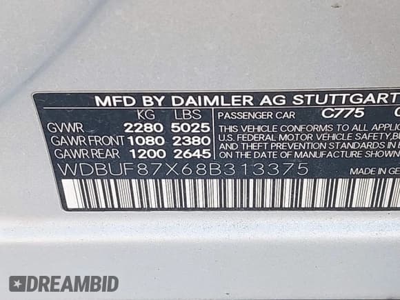 ✅ 2008 Mercedes-Benz E 350 Luxury • VIN: WDBUF87X68B313375 • Lot: 42926760. Listed on IAAI with 248,411 mi. Free auction sales archive from the USA and detailed vehicle history report at DreamBid. Image 9.