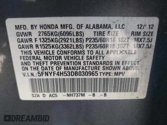 ✅ 2013 Honda Pilot EX-L • VIN: 5FNYF4H53DB030965 • Lot: 43461504. Wystawiony na IAAI z przebiegiem 191 019 mil. Bezpłatny archiwum sprzedaży aukcyjnych z USA i szczegółowy raport historii pojazdu na DreamBid. Zdjęcie 9.