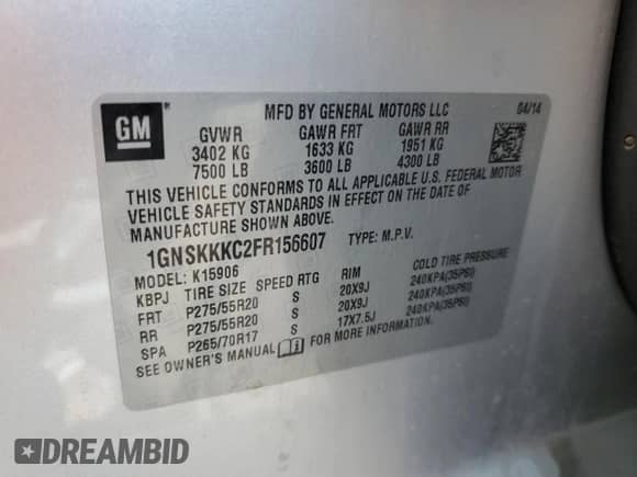 2015 Chevrolet Suburban LTZ с VIN 1GNSKKKC2FR156607, выставлен на аукционе Copart как лот 62497734 с пробегом 139 504 миль миль и Списание • Salvage title. История ставок и продаж доступна на DreamBid. Изображение 14.