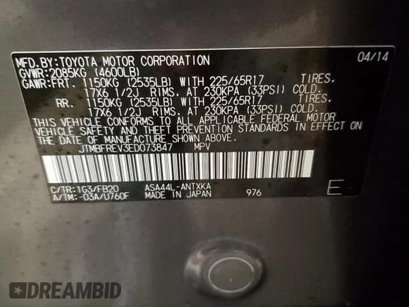 ✅ 2014 Toyota RAV4 LE • VIN: JTMBFREV3ED073847 • Лот: 90799325. Опубликован ранее на Copart с пробегом 117 918 миль. Бесплатный доступ к архиву аукционных продаж из США и подробный отчёт об истории автомобиля на DreamBid. Изображение 13.