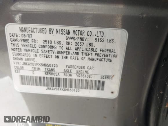 ✅ 2008 Infiniti M • VIN: JNKAY01FX8M650120 • Lot: 43648617. Wystawiony na IAAI z przebiegiem 172 600 mil. Bezpłatny archiwum sprzedaży aukcyjnych z USA i szczegółowy raport historii pojazdu na DreamBid. Zdjęcie 9.