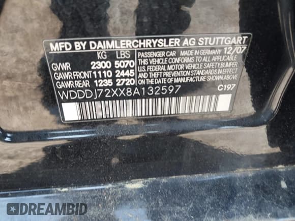 ✅ 2008 Mercedes-Benz CLS 550 • VIN: WDDDJ72XX8A132597 • Lot: 43147702. Listed on IAAI with Not provided. Free auction sales archive from the USA and detailed vehicle history report at DreamBid. Image 9.