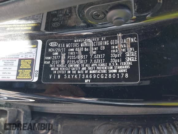 ✅ 2012 Kia Sorento LX • VIN: 5XYKT3A69CG280178 • Lot: 43402243. Listed on IAAI with 169,150 mi. Free auction sales archive from the USA and detailed vehicle history report at DreamBid. Image 9.