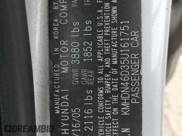 ✅ 2005 Hyundai Elantra GLS • VIN: KMHDN46D35U161751 • Lot: 62629595. Wystawiony na Copart z przebiegiem 168 229 mil. Bezpłatny archiwum sprzedaży aukcyjnych z USA i szczegółowy raport historii pojazdu na DreamBid. Zdjęcie 12.