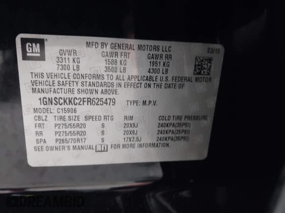 ✅ 2015 Chevrolet Suburban LTZ • VIN: 1GNSCKKC2FR625479 • Lot: 43218472. Wystawiony na IAAI z przebiegiem 284 180 mil. Bezpłatny archiwum sprzedaży aukcyjnych z USA i szczegółowy raport historii pojazdu na DreamBid. Zdjęcie 9.