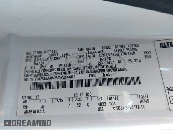 ✅ 2011 Ford Econoline Cargo Commercial • VIN: 1FTNE2EW9BDA04401 • Lot: 43804877. Wystawiony na IAAI z przebiegiem 253 734 mil. Bezpłatny archiwum sprzedaży aukcyjnych z USA i szczegółowy raport historii pojazdu na DreamBid. Zdjęcie 9.