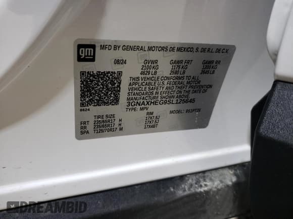 ✅ 2025 Chevrolet Equinox FWD LT • VIN: 3GNAXHEG9SL125645 • Lot: 56001215. Wystawiony na Copart z przebiegiem 9 328 mil. Bezpłatny archiwum sprzedaży aukcyjnych z USA i szczegółowy raport historii pojazdu na DreamBid. Zdjęcie 14.